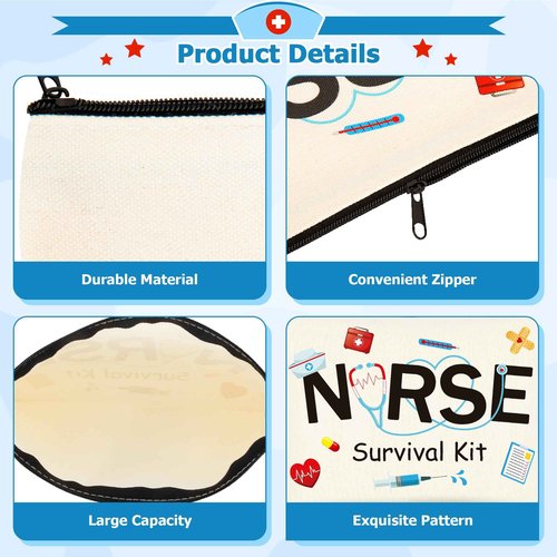 Nurses Week Accessories, 24 PCS Nurse Survival Kit Bag, Canvas Zipper Pouch Nurse Practitioner Accessories, Nurse Zipper Travel Makeup Bag for Women Girls Nurses Nurse Party