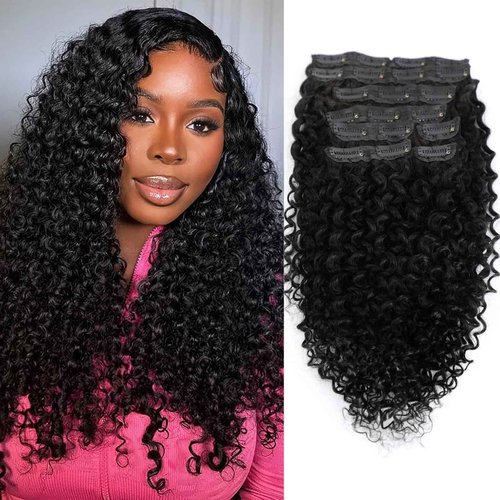 14 Inch Kinky Curly Clip ins Human Hair 110g 8pcs 20 Clips 3C 4A Curly Clip In Hair Extensions Real Human Hair Brazilian Virgin Hair Full Head for Women Natural Black