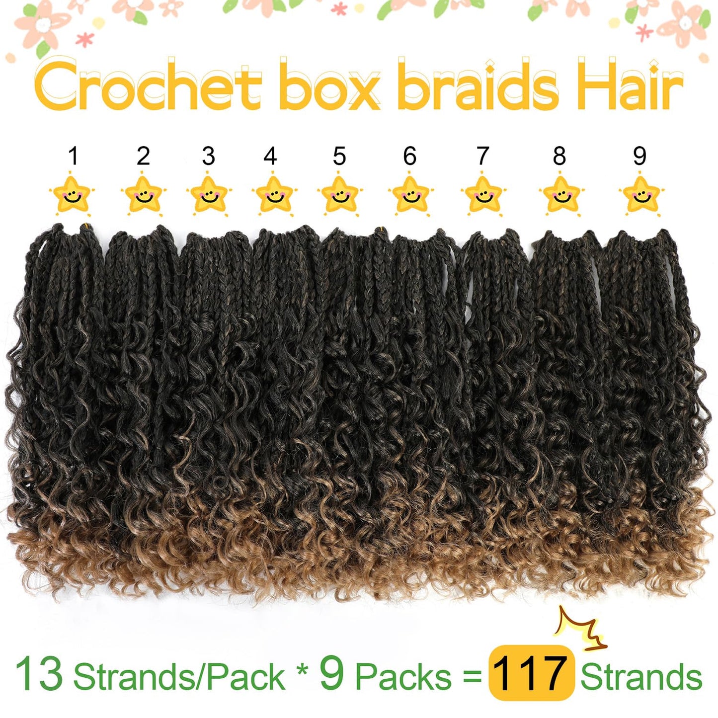 Fulcrum Goddess Box Braids Crochet Hair 12 Inch, 9 Packs Box Braids Crochet Hair for Women, Crochet Braids with Curly Ends (12Inch, T27#)