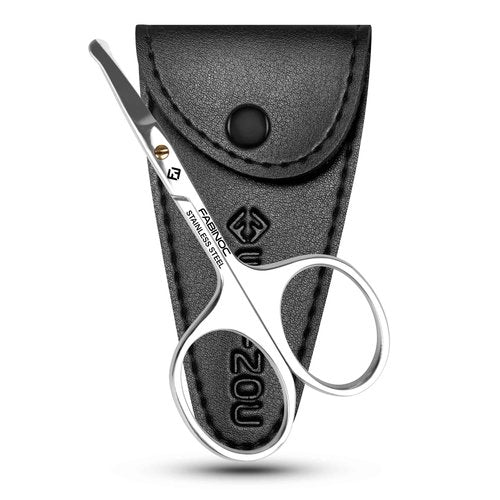 FABINOC Nose Hair Scissors for Men & Mustache Scissors with Round Tip – Straight Blade Professional Eyebrow Scissors for Safe Facial Hair Grooming and Trimming