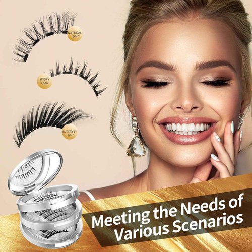 magnetic eyelashes,3pairs,3styles，magnetic eyelashes with applicator,natural look,wispy,butterfly,No glue needed,Reusable,Waterproof Easy to apply