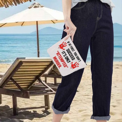 LEVLO Serial Killer Cosmetic Make Up Bag Crime Show Fans Gift It's Only Attempted Murder Makeup Zipper Pouch Bag For Friend Family (Attempted Murder)