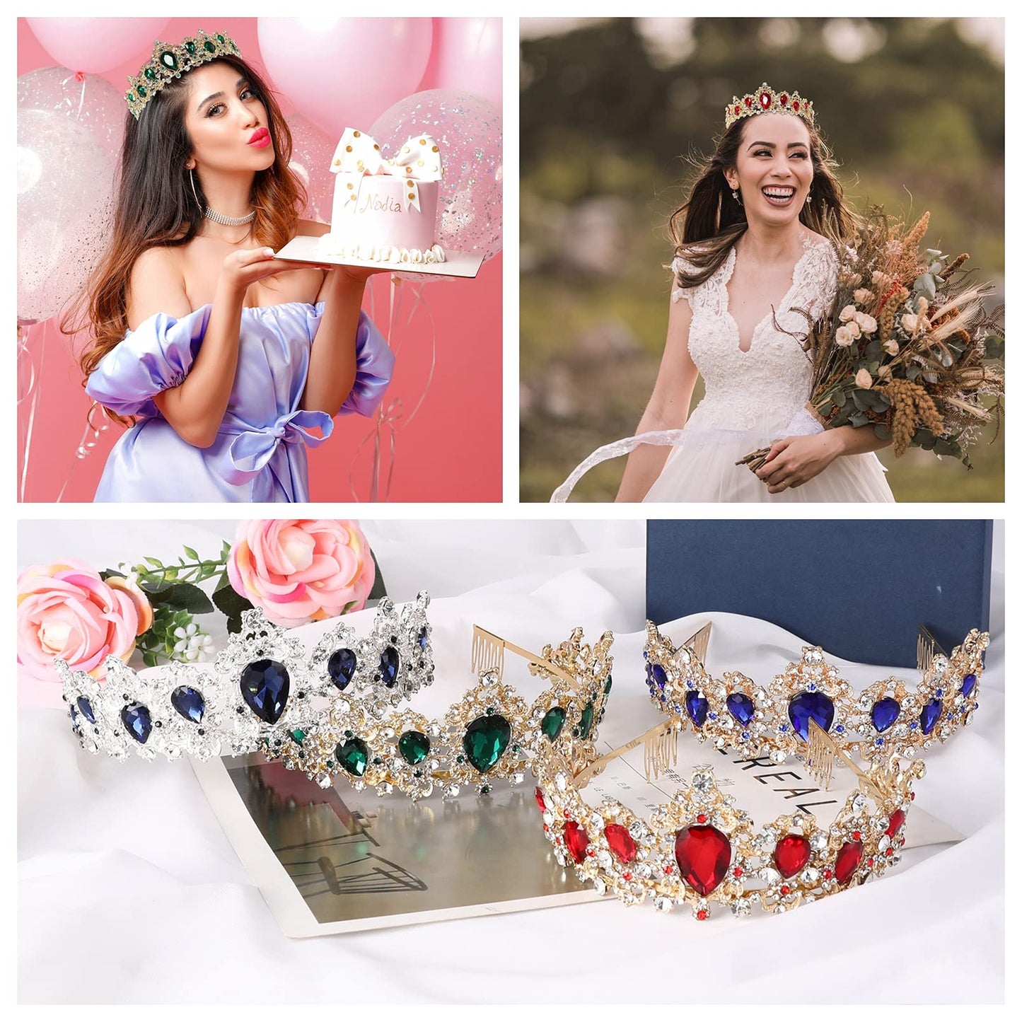 KTYOEY Queen Crown and Tiara for Women-Crystal Headband Princess Crown Hair Accessories for Bride Party(Blue)