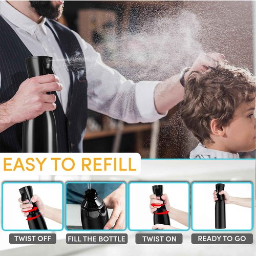 Hula Home Spray Bottle for Hair (20oz/590ml) - Powered by Flairosol® Spray Technology - Continuous Ultra Fine Mist Sprayer – For Hairstyling, Cleaning, Salons, Plants, Essential Oil & More - Black