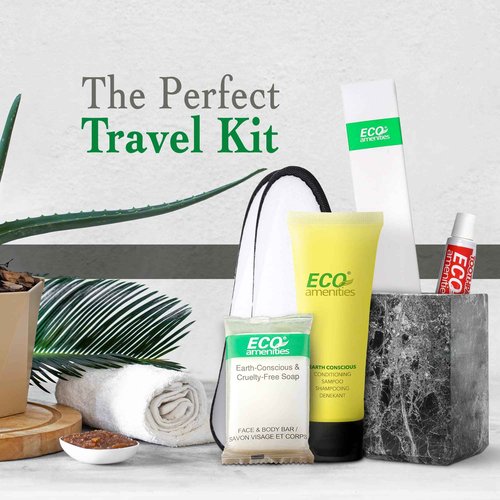 ECO amenities Bulk Hotel Toiletries Set - Travel Toothbrush Set - Cruelty-Free Shampoo & Conditioner - Bar Soap Bulk & Closed-Toe Slippers - 140 Pieces, 30ml Shampoo, 14g Soap, Green Tea