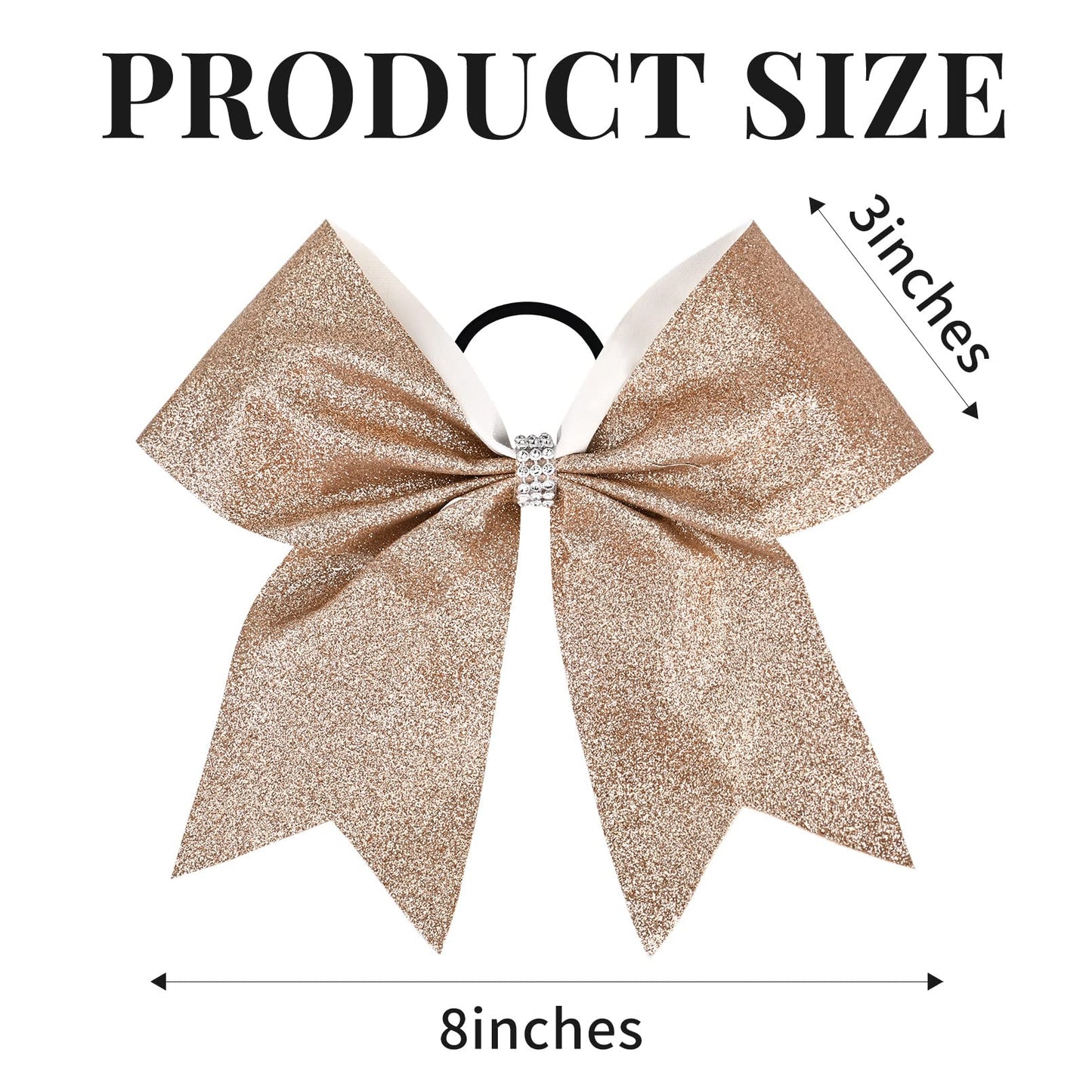 12 PCS Large Glitter Cheer Bows Gold Rhinestones 8" Sparkly Hair Bow Cheerleading Softball Team Bow Hair Accessories for cheerleaders football Competition Sports