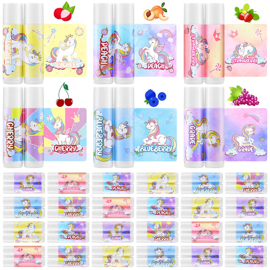 Dansib 24 Pcs Unicorn Lip Balm Back to School Gift Unicorn Party Favors Lip Balm for Girls Birthday Party Favors Lip Gloss for Kids Gifts for Kids Fruity Favors Unicorn Gift for Cute Girls