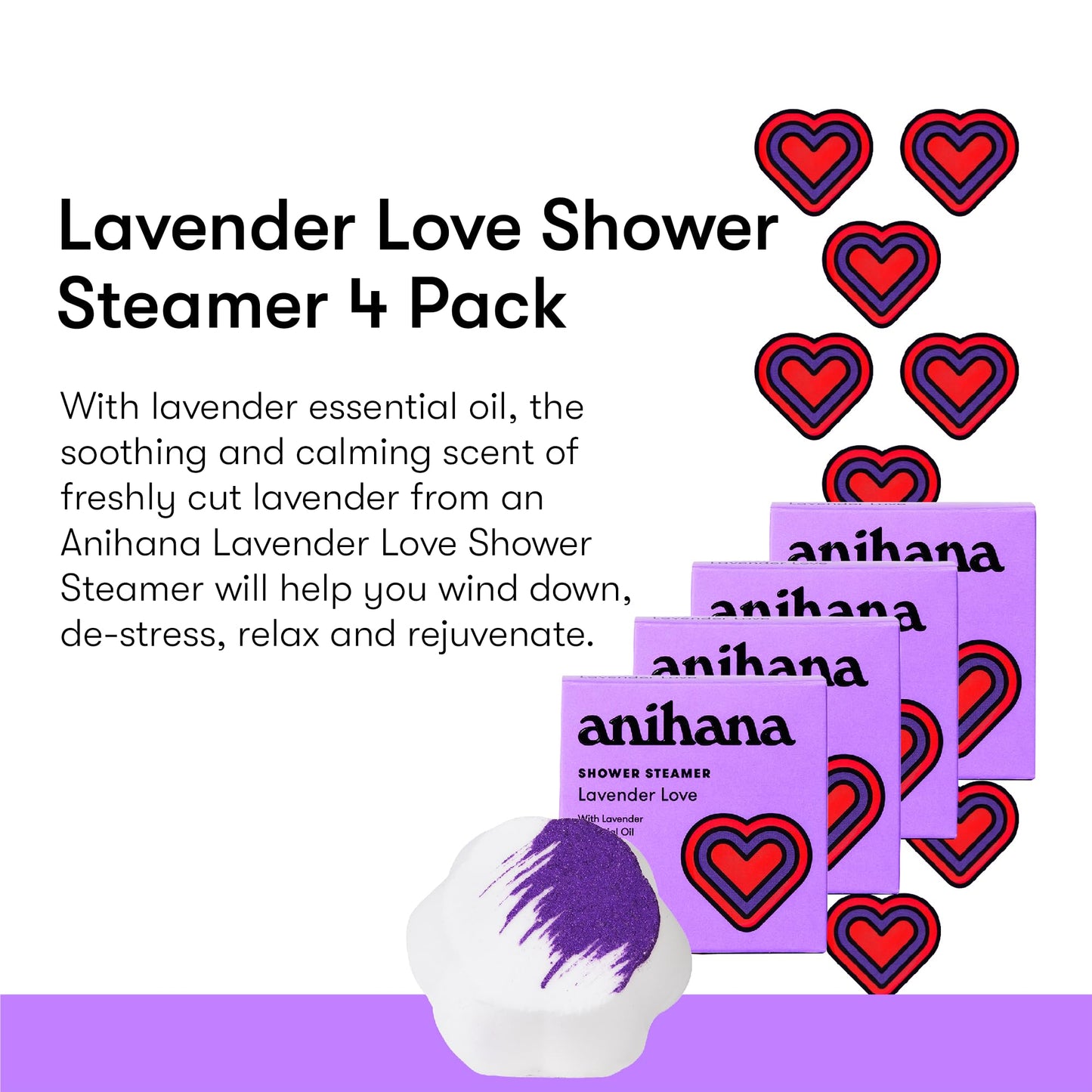 ANIHANA Shower Steamers 4 Pack with Lavender Essential Oil Paraben Free Cruelty Free Refreshing Lavender Love Scent 1.76 oz each