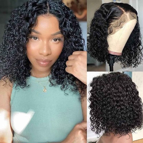 Keytac Deep Wave BOB Wig Human Hair 13x4 HD Curly BOB Lace Front Wigs Human Hair Pre Plucked Wear And Go Glueless Short Curly Frontal BOB Wigs For Black Women Wet And Wavy 12 Inch