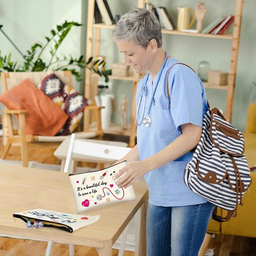 Nurses Week Accessories, 24 PCS Nurse Survival Kit Bag, Canvas Zipper Pouch Nurse Practitioner Accessories, Nurse Zipper Travel Makeup Bag for Women Girls Nurses Nurse Party