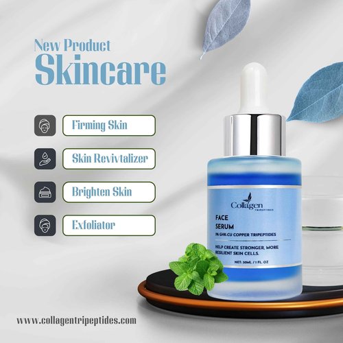 Collagen Tripeptides - 5% Copper Tripeptide-1 + Palmitoyl Tripeptides Face and Neck Serum Skin Revitalizer, Support Anti Wrinkle, Tightening, Collagen - For Men and Women