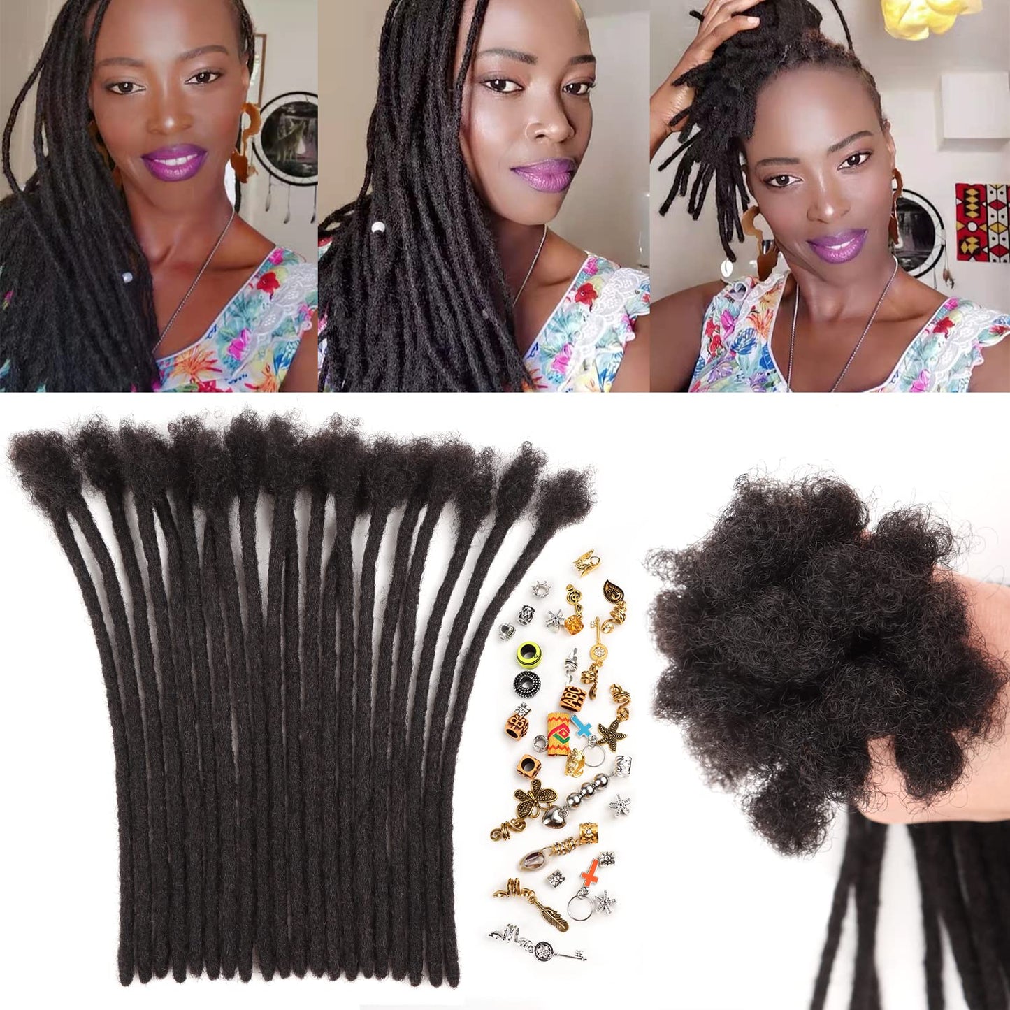 Orientfashion Human Hair Dreadlocks Extensions Natural black Traditional Locs Extensions Can Bleach And Dye (8inch 0.4cm 40locs,1b)