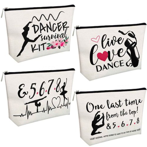 Tondiamo 4 Pcs Dancer Appreciation Gifts Dance Makeup Cosmetic Bags Ballerina Ballet Lover Bag Toiletry Zipper Travel Pouch Gift for Christmas Women Teacher Team