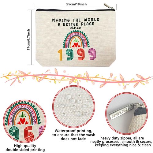 26th Birthday Gifts for Her Makeup Bags, 26th Birthday Decorations for Women, 1999 Anniversary 26 Year Old Gift Ideas for Wife, Sister, Best Friend Female, Mothers Day, Christmas Cosmetic Travel Bag