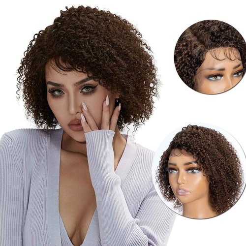 Short Curly Human Hair Lace Front Wigs for Black Women 13x5 HD Lace Side Part Wigs Pre Plucked Brazilian Virgin Human Hair Wigs with Baby Hair 150% Density Ombre Highlight Brown (12 inch)