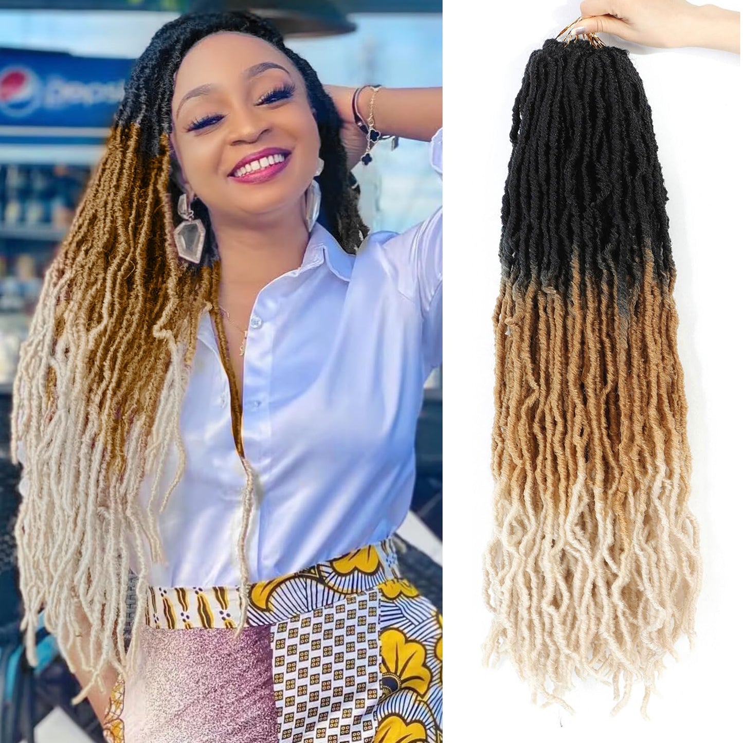 Faux Locs Crochet Hair 22 Inch 7 Packs Ombre Soft Locs Crochet Hair Pre Looped Crochet Locs For Black Women Butterfly Hair Extensions(22inch, 7 Packs, 1B/27/613)