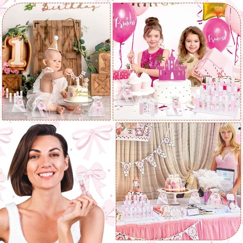 50 Pack Pink Bow Baby Shower Favors Bulk Lip Balm Girls Favors Gifts for Bachelorette Girls Pink Bow Moisturizing Lip Care Pretty lipstick Birthday Thanksgiving Christmas Party Supplies (pink bow)