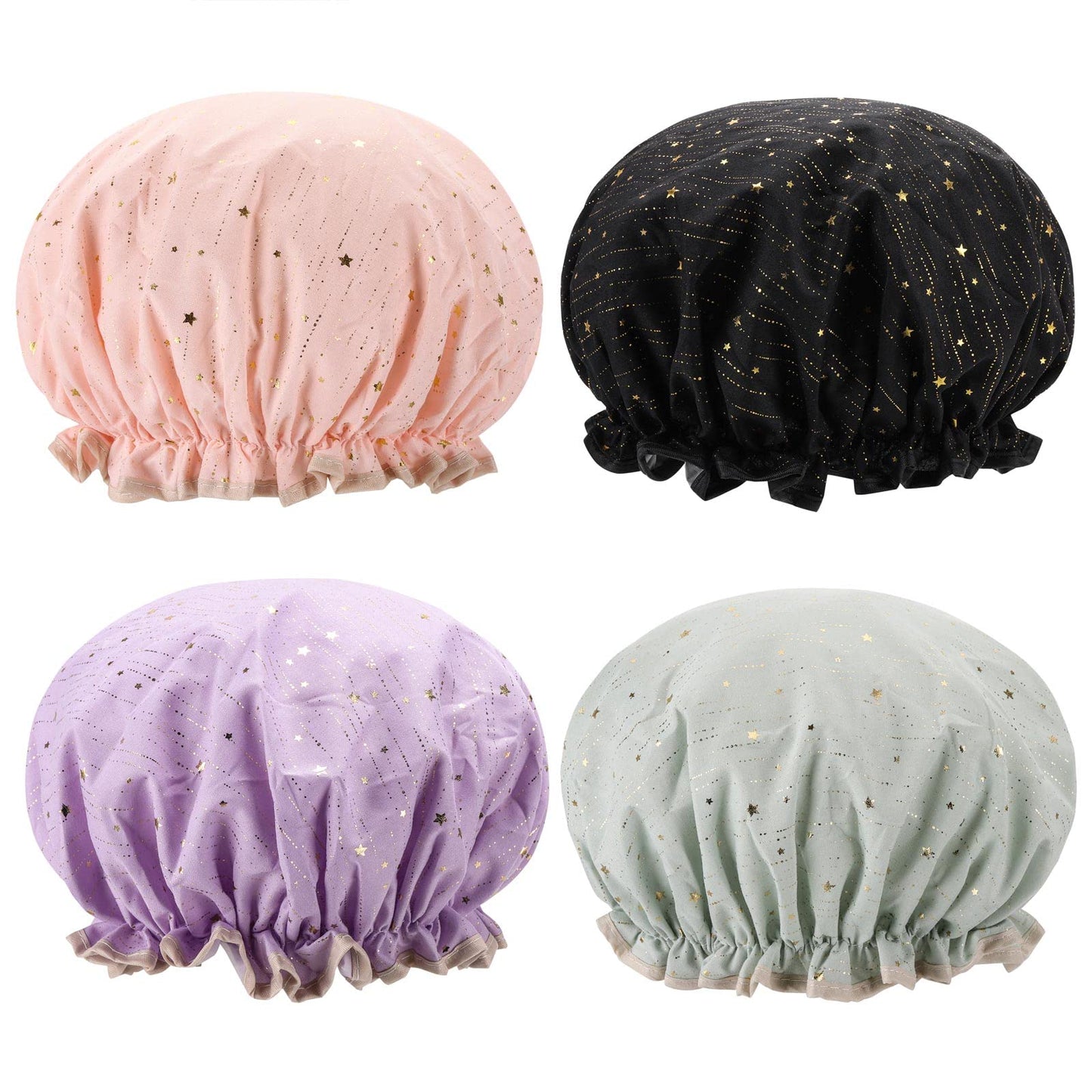 Tbestmax Shower Caps for Women and Girl Long Think Hair, Reusable Waterproof Bath Cap/Hat Double Waterproof Layers 4 Pcs