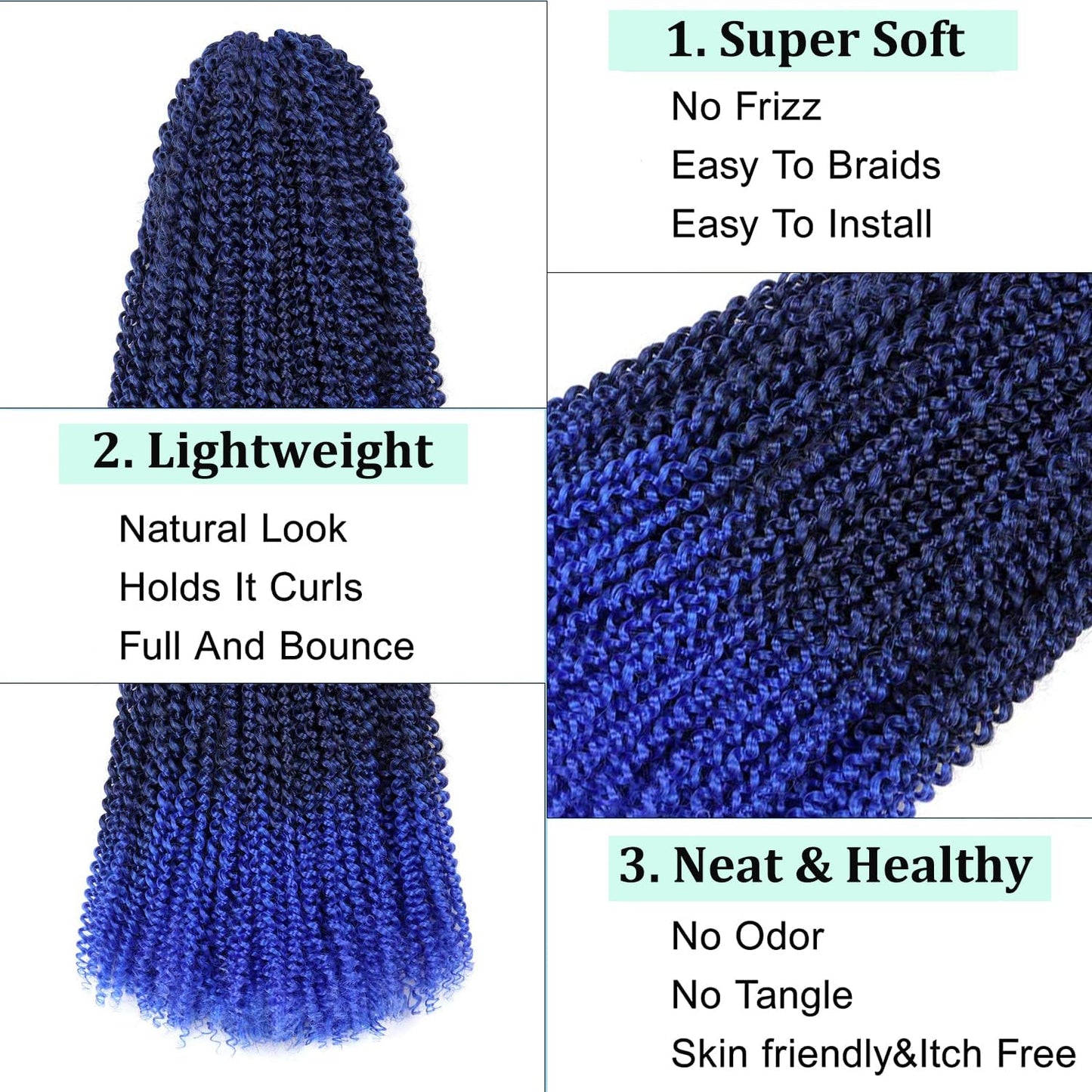 Passion Twist Hair 18 Inch Long Bohemian For Passion Twist Crochet Braiding Hair Water Wave Synthetic Fiber Natural Hair Extension (18 Inch, T1B/Blue)