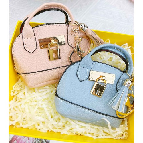 YJUBAOA 2 PCS Cute Mini Tote Bag Keychain for Women PU Leather Mini Backpack Purse Keychain Little Cosmetic Bag Key Lipstick Card Data Cable Organizer