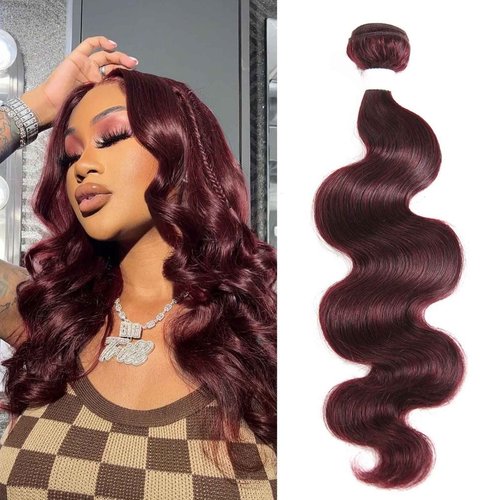 REMY HAIR 99j Bundles Body Wave Human Hair Bundles Red Burgundy Hair Extension 1 Bundle16 Inch Unprocessed Brazilian Virgin Human Hair for Black Women Body Wave Bundles