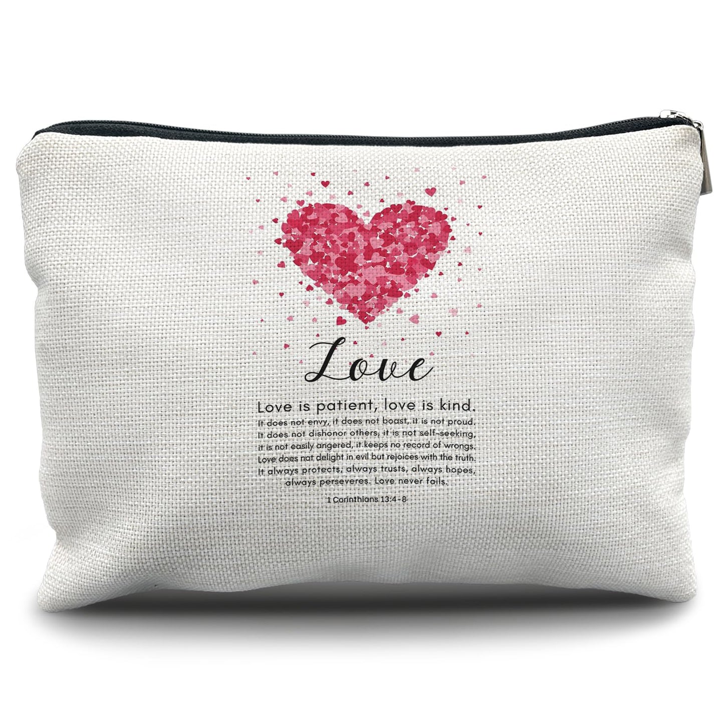 Nogrit Christian Inspirational Makeup Bag Cosmetic Bags for Women, Christian Gifts for Women Faith, Religious Bible Verse Small Makeup Cosmetic Bag for Purse, 1 Corinthians 13 Love Never Fails