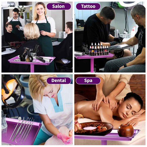 Wuissvnb Salon Tray, Tattoo Tray on Wheels, Premium Aluminum Salon Tray, Hair Stylist Tray, Tattoo Tray, Height Adjustable Rolling Service Tray(Purple)