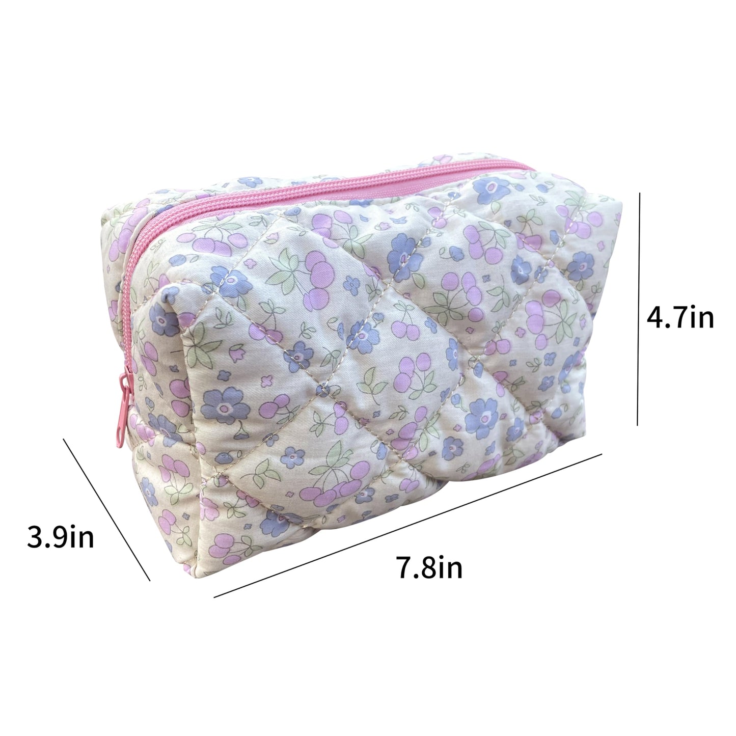 ZUNUONUO Cotton Quilted Makeup Bag Coquette Accessories Make up Bag Organizer Cute Floral Cosmetic Pouch Travel Makeup Bag for Women (Fruits)