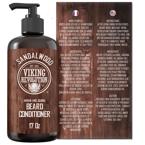 Viking Revolution Beard Conditioner w/Argan & Jojoba Oils - Softens & Strengthens - Sandalwood Scent - Beard Conditioner w/Beard Oil (17oz Conditioner)