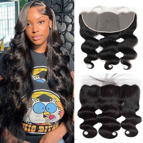 HD Lace Frontal 13x6 Transparent Ear to Ear Body Wave Frontal Human Hair 100% Unprocessed Virgin Lace Closure Human Hair Pre Plucked with Baby Hair 150% Density 12 Inch