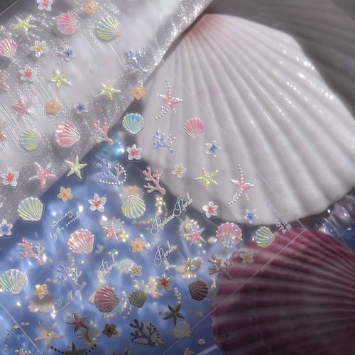 Dedyel Beach Nail Art Stickers 5D Embossed Seashell Starfish Dolphin Summer Self Adhesive Nail Stickers for Women Girls DIY Manicure Decoration