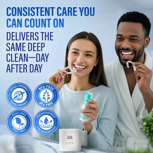 GuruNanda Retainer Cleaner Set – Ultrasonic & UV Cleaning Pod & Aligner Cleaning Foam, Deep Clean & Odor Neutralization for Retainers, Aligners, Dentures & Mouthguards