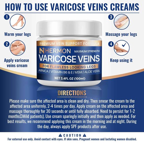 Hermon Varicose and Spider Veins Cream – Natural Formula to Improve Circulation, Soothe Tired Legs & Reduce Swelling – 3.4 Fl Oz (3.4 Fl Oz (Pack of 1))