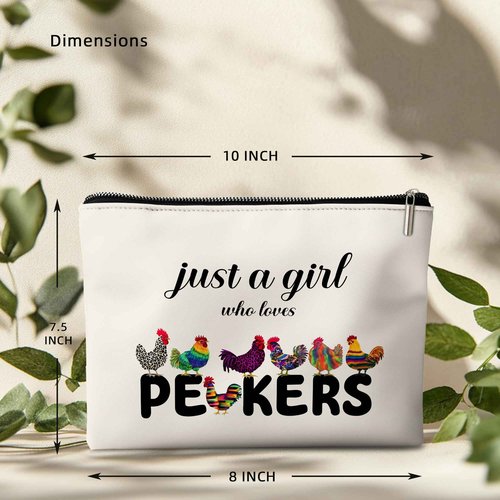 Rone168 Chicken Gifts Makeup Bag for Women, Funny Organizer Bag for Chicken Lovers, 10x7 Inches