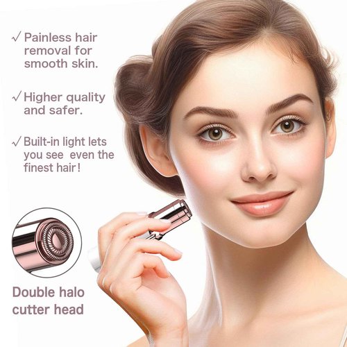 Facial Hair Removal for Women, Painless Hair Remover Device Lady Face Electric Razor for Lip, Chin,arms with USB Rechargeable Included 2 pc Replacement Heads