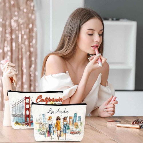 Luvsweets California Travel Essentials Gifts - 4Pcs California Souvenirs Makeup Bags with Zipper, City Trip Vacation Cosmetic Toiletry Pouch for Women Girls Besties Friends Birthday Christmas Gifts