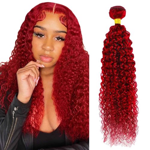Red Curly Wave Human Hair Bundles 30 Inch Kinky Curly Single Bundle Light Red Color Human Hair Unprocessed Native Virgin Hair 100g Total Double Weft Crochet Human Hair Extensions for Women