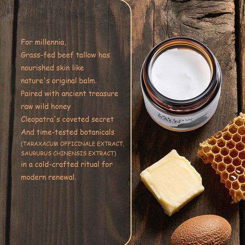 Lingmeier Beef Tallow for Skin, Whipped Tallow Balm with Grass Fed Beef Tallow and Honey Balm (Unscented), Natural Moisturizer Cream for Dry and Sensitive Skin, Eczema, Rosacea(4 OZ)