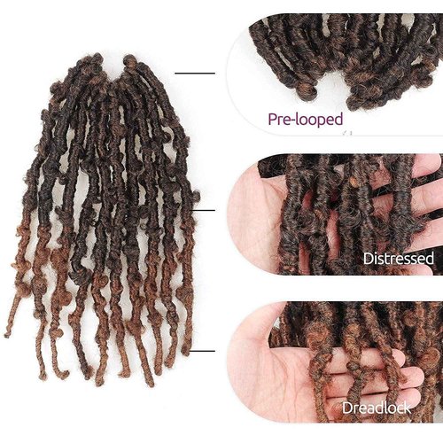 Toyotress Butterfly Locs Crochet Hair - 10 inch 7Pcs Ombre Brown Pre-twisted Distressed Crochet Braids, Short Bob Faux Locs Pre-looped Synthetic Braiding Hair Extensions (10 Inch, T30-7P)