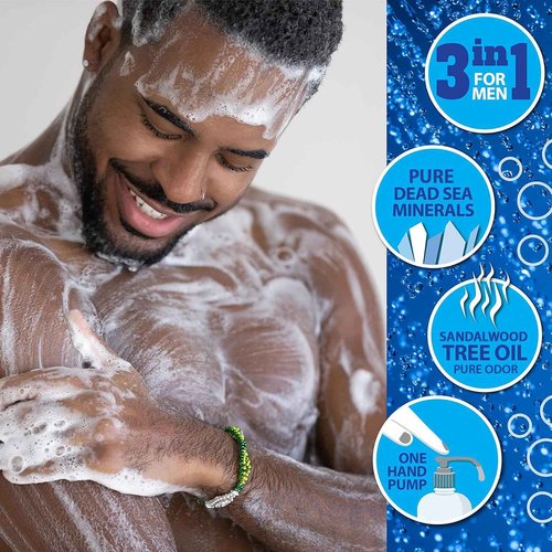 Dead Sea Collection Mens Body Wash 3 in 1 – Sandalwood Body Wash for Men – Shower Gel – Shampoo – Shower Soap for Face and Hair – Pack of 2 Bottles (33.8 Fl. Oz. Each)