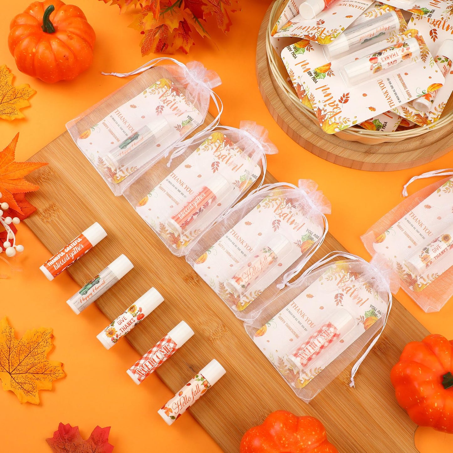 Sacubee 30 Pcs Fall Thanksgiving Lip Balms Gifts Bulk Maple Leaf Lip Balm Birthday Party Favors Small Thank You Gifts Thanksgiving Gifts Fall Christmas Party Supplies for Women Girls Kids Men