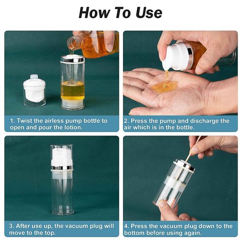 Decorniqu Airless Pump Bottles 3.4oz/100ml 3 Pack Lotion Dispenser Travel Pump Bottles for Toiletries Airless Cosmetic Pump Container Airless Pump Jar for Toiletries Shampoo Cream with Labels(Clear)