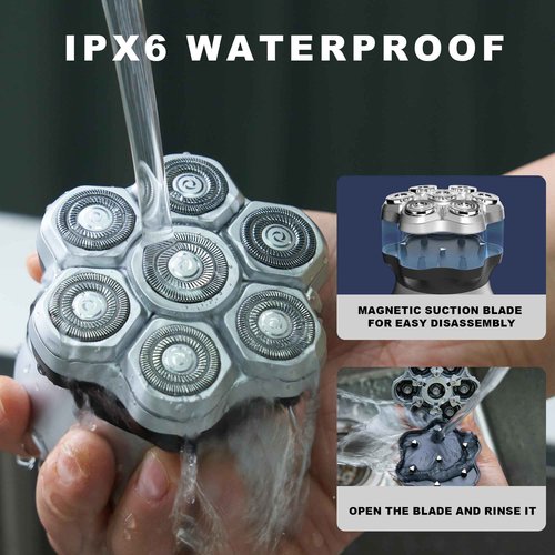 Bald Head Shavers for Men,Magnetic 7D Rotary Electric Shaver Bald Head,Cordless USB-C Rechargeable Face Beard Razors,IPX6 Waterproof Wet/Dry Shaving with LED Display