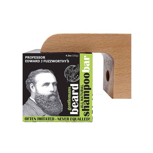 Professor Fuzzworthy's ACV Beard Shampoo Bar & Magnetic Soap Holder Men's Grooming Gift Kit | 100% Natural Beard Wash with Organic Ingredients- Eco Friendly Wooden Soap Dish for Shower & Bath