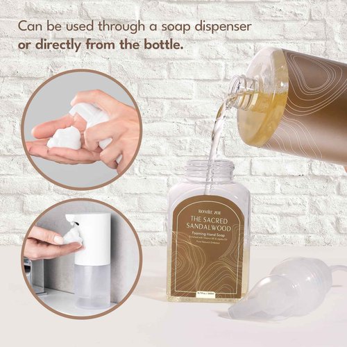 ROMIIE ZOI Foaming Hand Soap Refill Gift Set-3 Pack with Dispenser, Cruelty-Free and Biodegradable Formula, Moisturizing with Essential Oil for Sensitive Skin,Sandalwood Scent,(33.8 Fl Oz x 3)