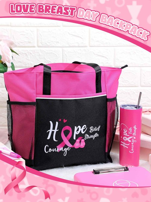 Paterr 2 Pack Breast Cancer Awareness Gifts Chemo Bags and Totes Chemo Care Package for Women Breast Cancer Accessories(Classic Pink,Breast Cancer)