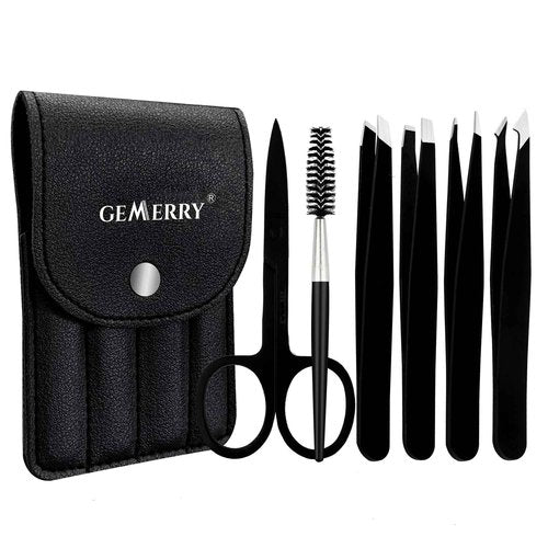 GEMERRY Eyebrow Tweezers Set, 6 Pcs Lash Tweezers Set for Women, Precision Tweezer for Eyebrows with Curved Scissors and Eyebrow Razor for Ingrown Hair High Precision Stainless Steel Eyelash Tweezers