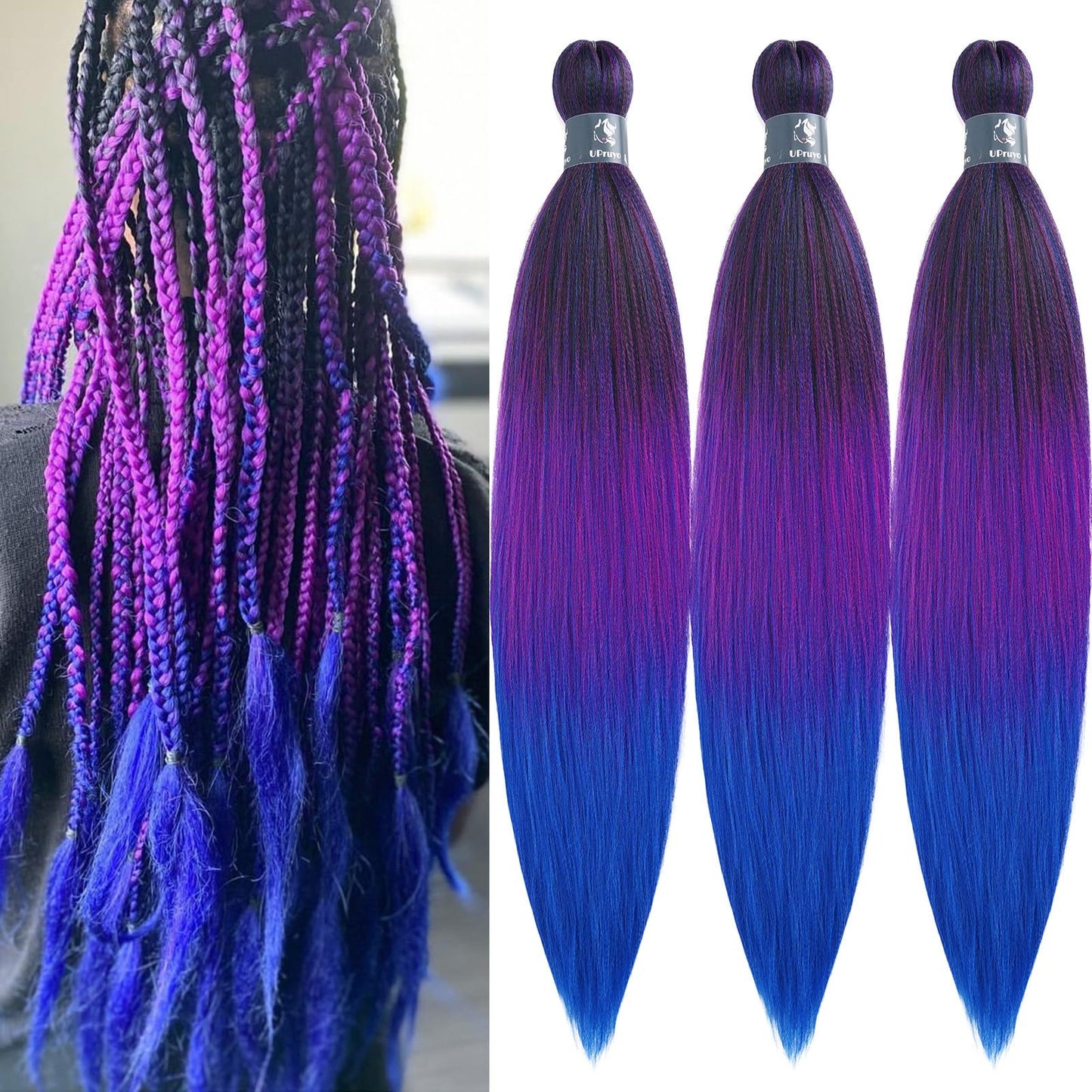 UPruyo Pre Stretched Braiding Hair 1b Pink Blue Ombre Braiding Hair Pre Stretched Synthetic Hair Extensions for Braiding Box Braids Yaki Knotless Hypoallergenic Prestretched Braiding Hair 26 inch