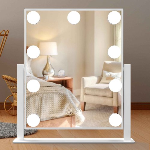 IBRIGHTSO Hollywood Vanity Mirror with Lights, Lighted Makeup Mirror with Lights, 3 Color Lighting Modes, Dimmable, 5X Magnification Mirror, Smart Touch Control,360°Rotation(12in, White)