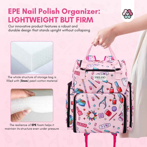 SAVILAND Nail Polish Organizer Bag: 33L Large Nail Organizers and Storage Bag Holds 80 Bottles (15ml/0.5 fl.oz) & Lamp, Portable Gel Polish Holder Carrying Case Manicure Storage Tools Travel Home Use